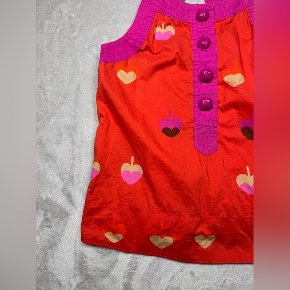 Marc by Marc Jacobs Pink Orange Heart Spade Twee Button Neckline Retro Top 2 - Picture 5 of 14